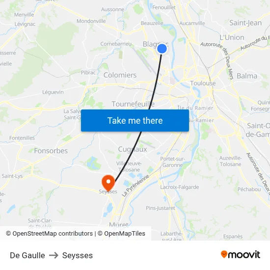 De Gaulle to Seysses map