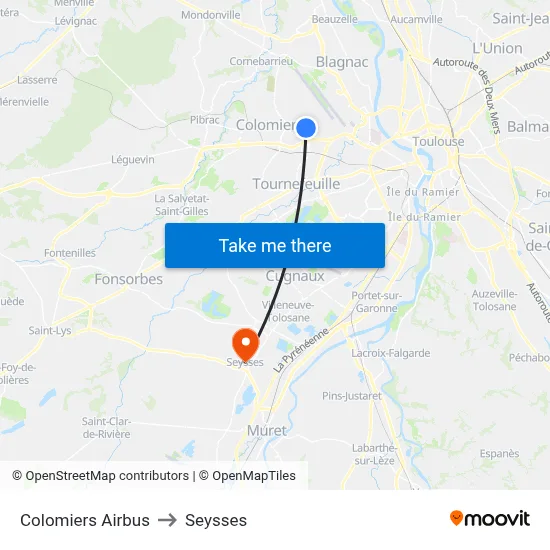 Colomiers Airbus to Seysses map