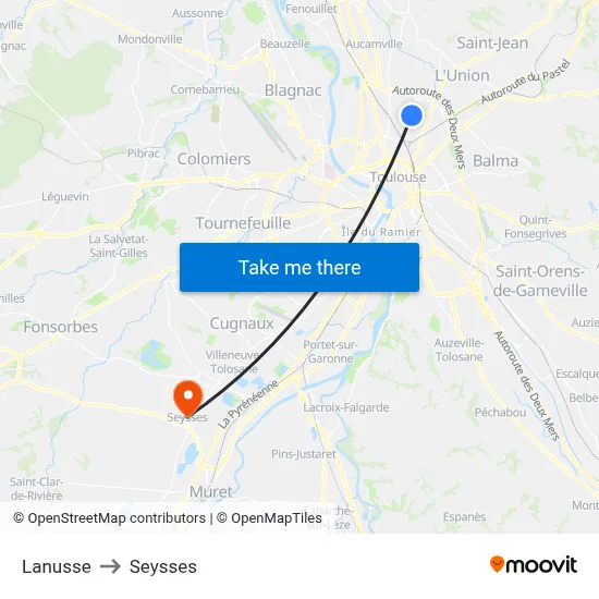 Lanusse to Seysses map