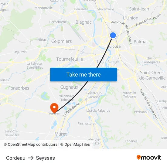 Cordeau to Seysses map