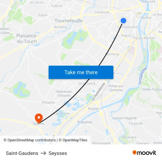 Saint-Gaudens to Seysses map