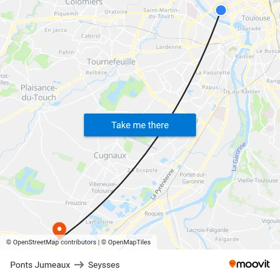 Ponts Jumeaux to Seysses map