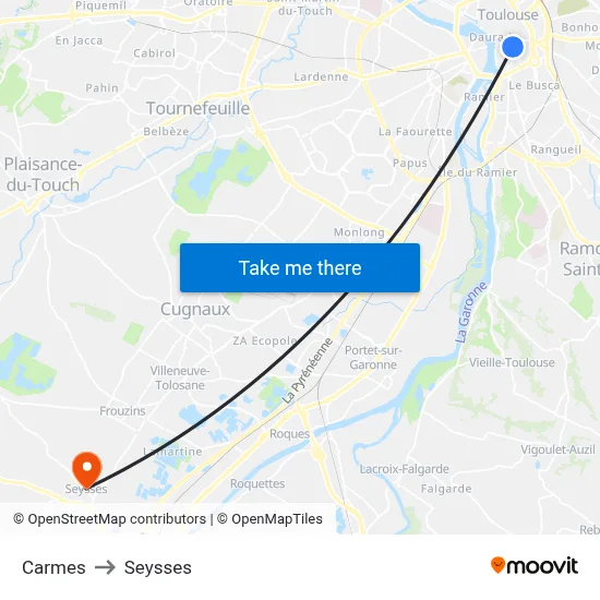 Carmes to Seysses map
