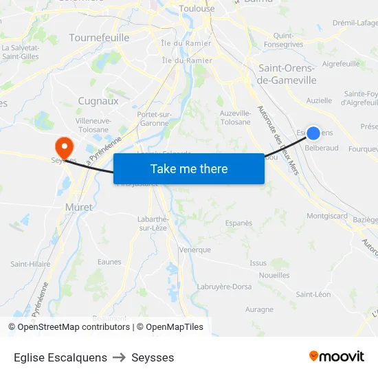 Eglise Escalquens to Seysses map