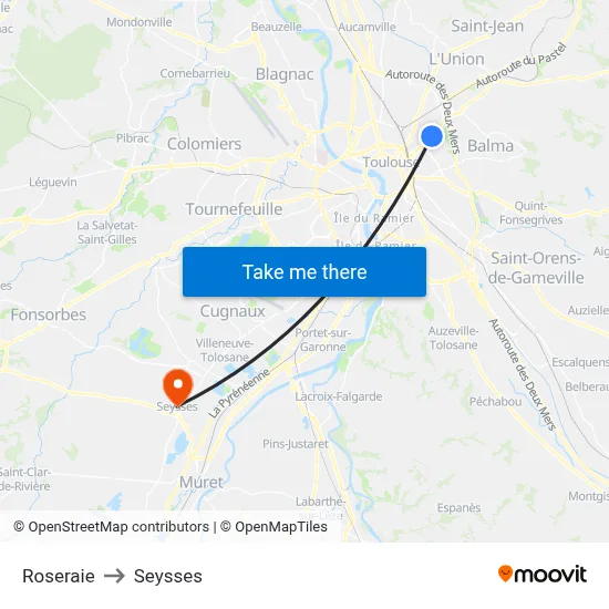 Roseraie to Seysses map