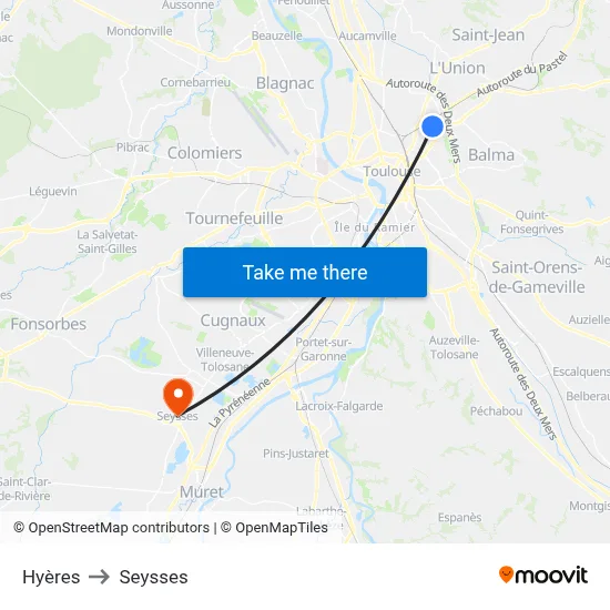 Hyères to Seysses map