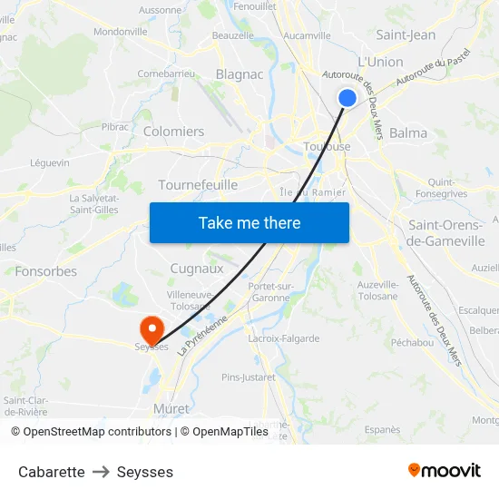 Cabarette to Seysses map