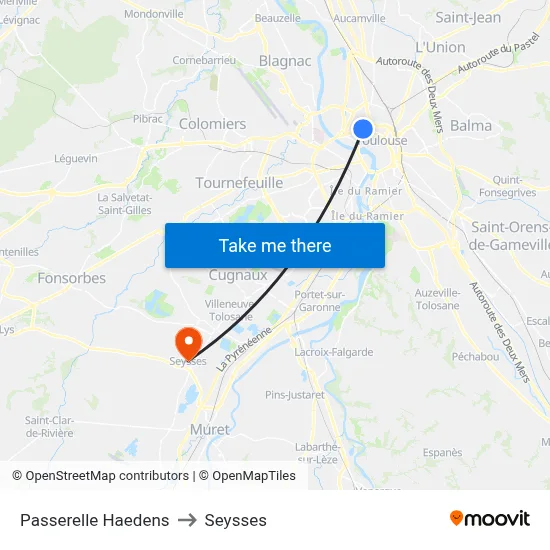 Passerelle Haedens to Seysses map