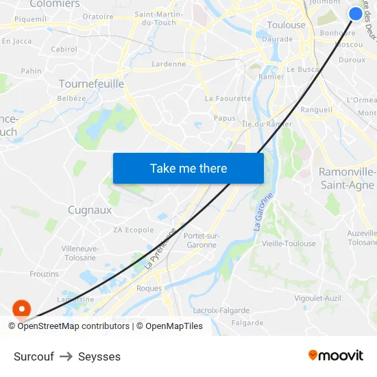 Surcouf to Seysses map