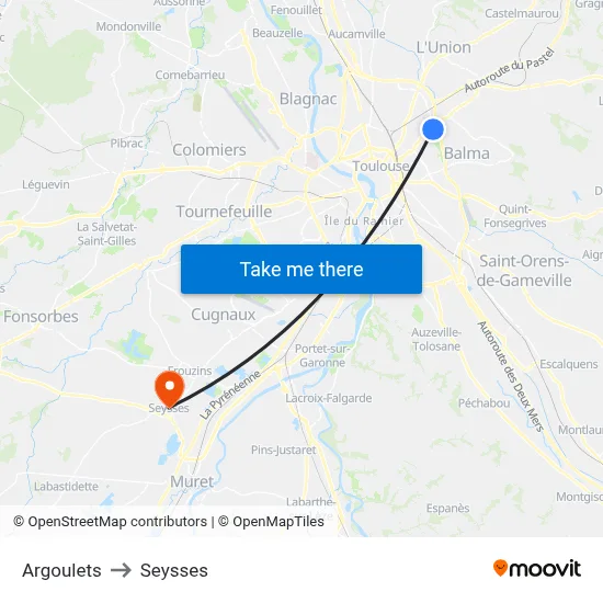 Argoulets to Seysses map
