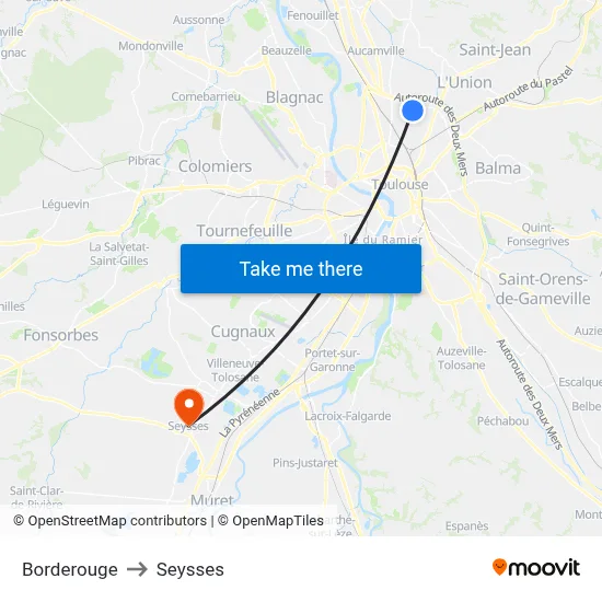 Borderouge to Seysses map