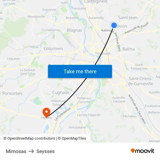Mimosas to Seysses map