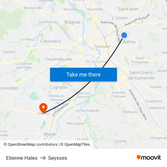 Etienne Hales to Seysses map