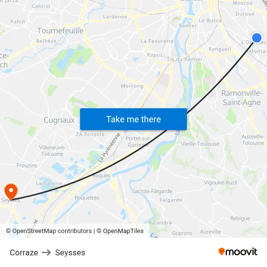Corraze to Seysses map