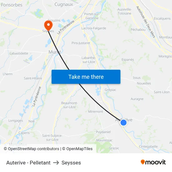 Auterive - Pelletant to Seysses map