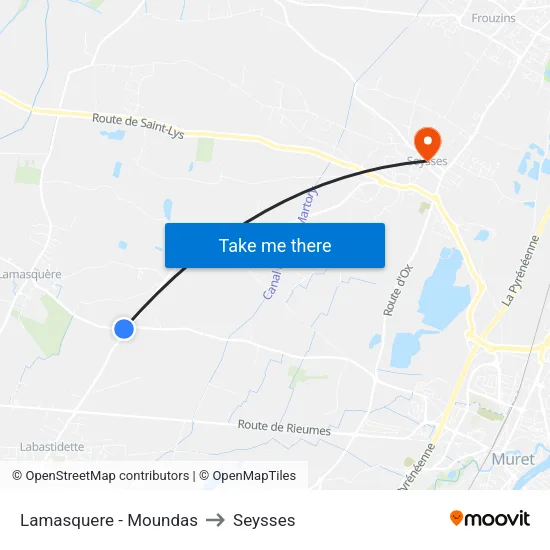 Lamasquere - Moundas to Seysses map