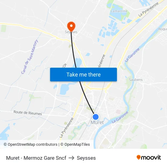 Muret - Mermoz Gare Sncf to Seysses map