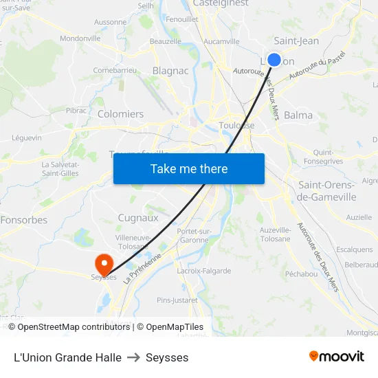 L'Union Grande Halle to Seysses map