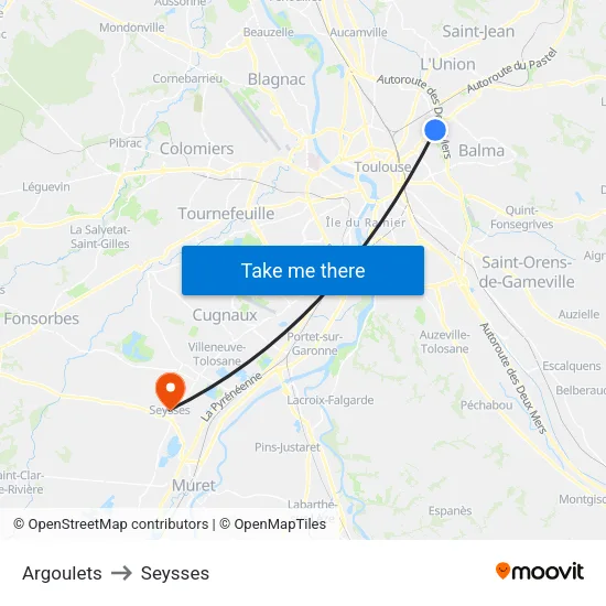 Argoulets to Seysses map