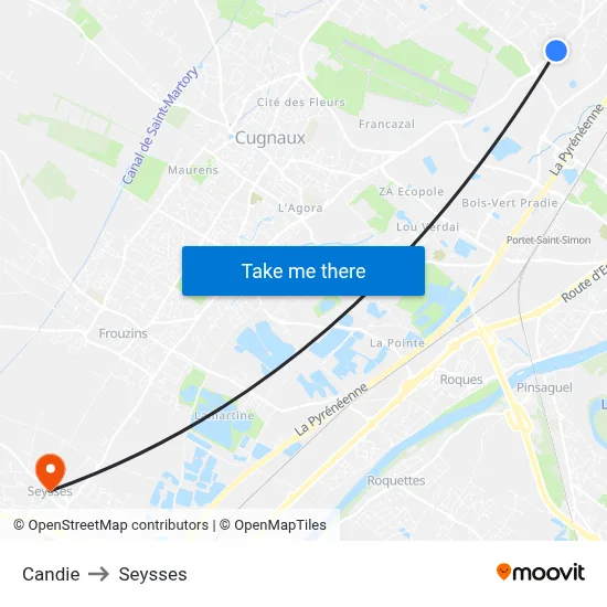Candie to Seysses map
