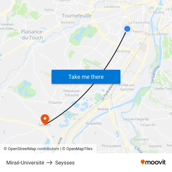 Mirail-Université to Seysses map
