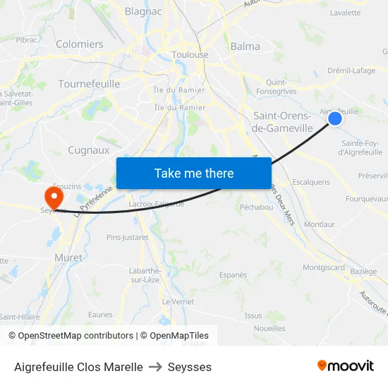 Aigrefeuille Clos Marelle to Seysses map