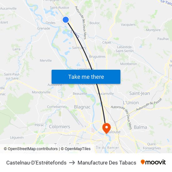 Castelnau-D'Estrétefonds to Manufacture Des Tabacs map