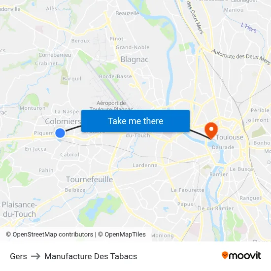 Gers to Manufacture Des Tabacs map