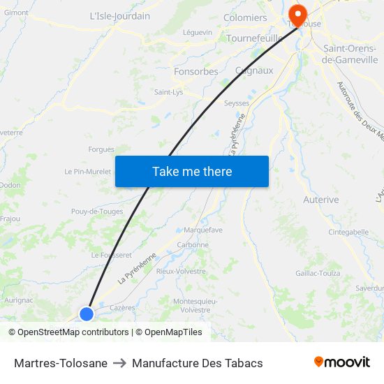 Martres-Tolosane to Manufacture Des Tabacs map