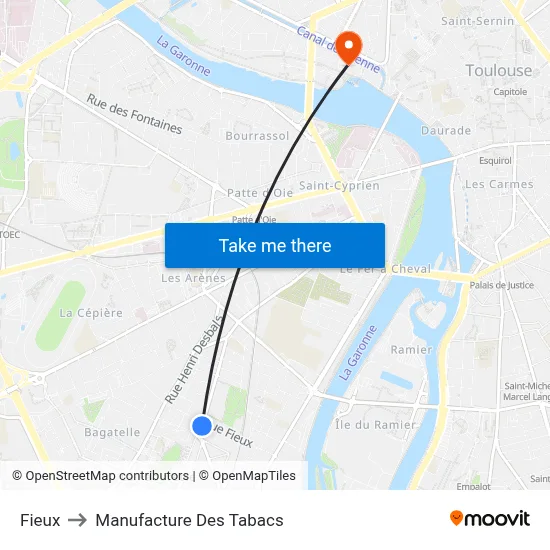 Fieux to Manufacture Des Tabacs map