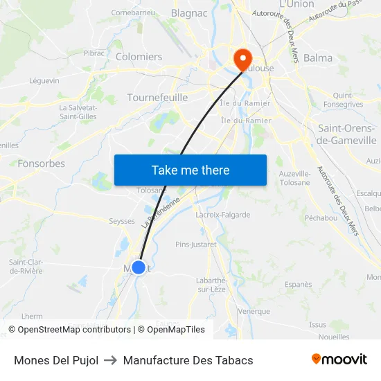 Mones Del Pujol to Manufacture Des Tabacs map