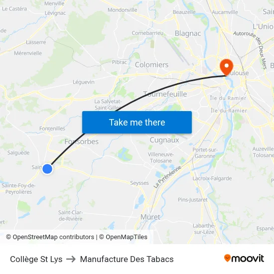 Collège St Lys to Manufacture Des Tabacs map