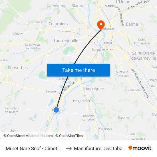 Muret Gare Sncf - Cimetière to Manufacture Des Tabacs map