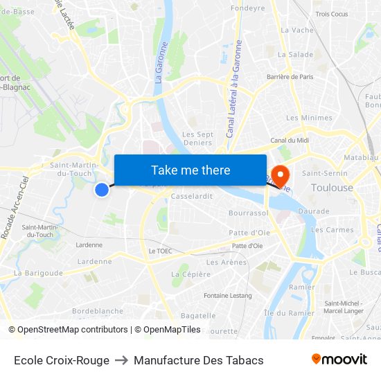 Ecole Croix-Rouge to Manufacture Des Tabacs map