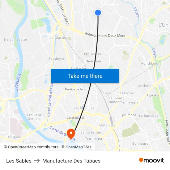 Les Sables to Manufacture Des Tabacs map