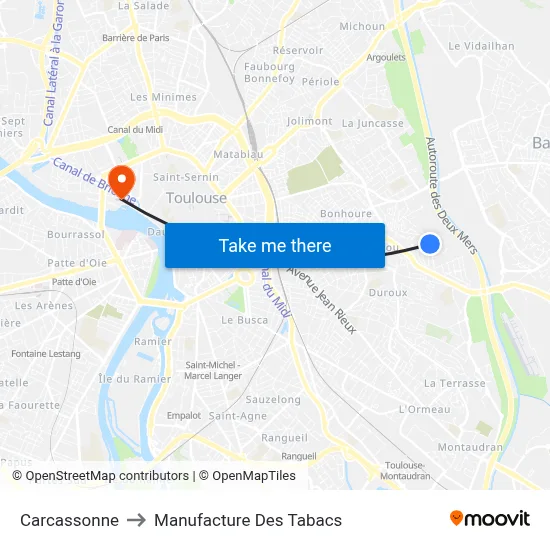 Carcassonne to Manufacture Des Tabacs map