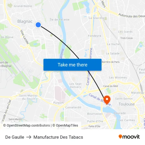 De Gaulle to Manufacture Des Tabacs map