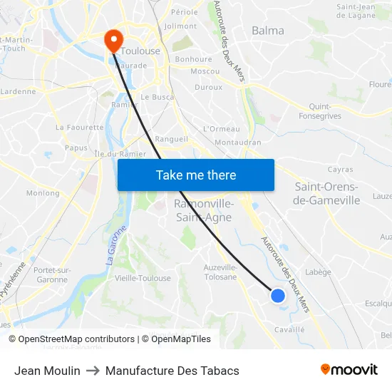 Jean Moulin to Manufacture Des Tabacs map