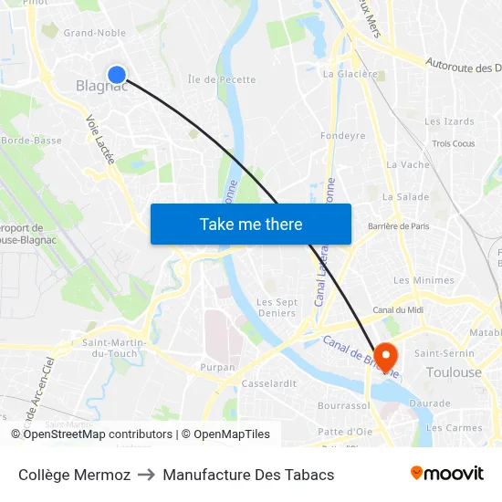 Collège Mermoz to Manufacture Des Tabacs map