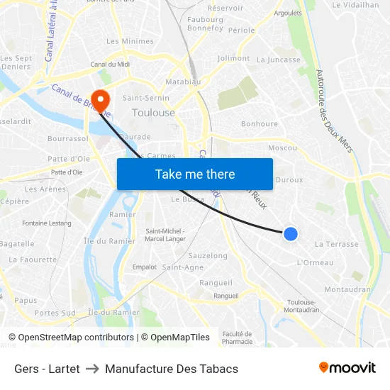 Gers - Lartet to Manufacture Des Tabacs map