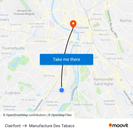 Clairfont to Manufacture Des Tabacs map