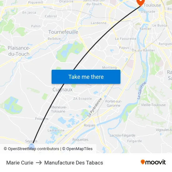 Marie Curie to Manufacture Des Tabacs map
