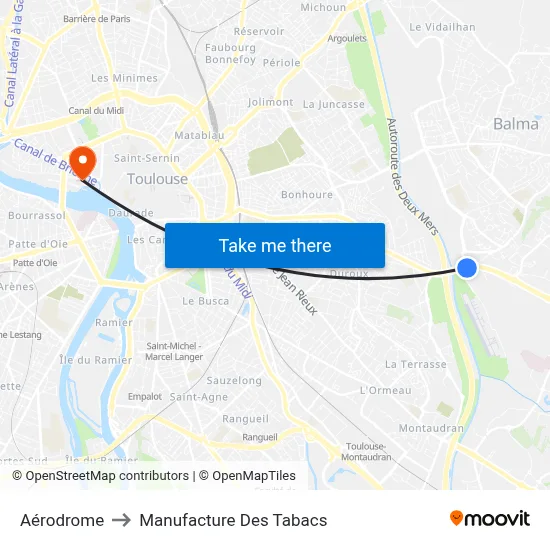 Aérodrome to Manufacture Des Tabacs map