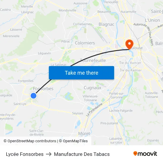 Lycée Fonsorbes to Manufacture Des Tabacs map