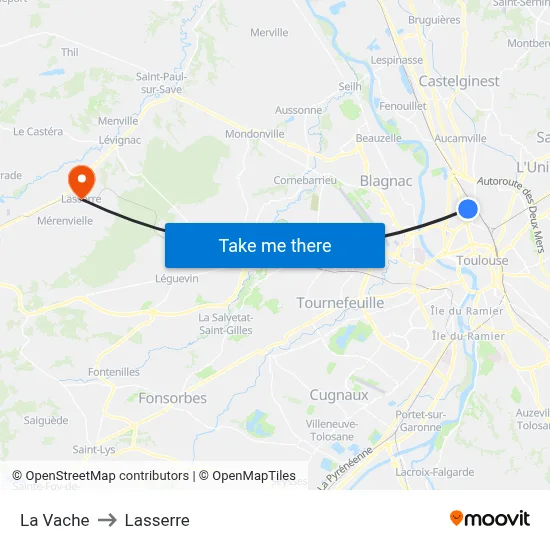 La Vache to Lasserre map