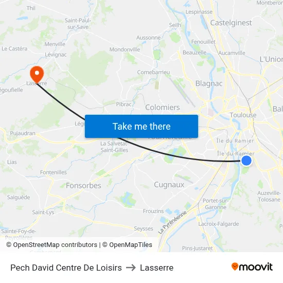 Pech David Centre De Loisirs to Lasserre map
