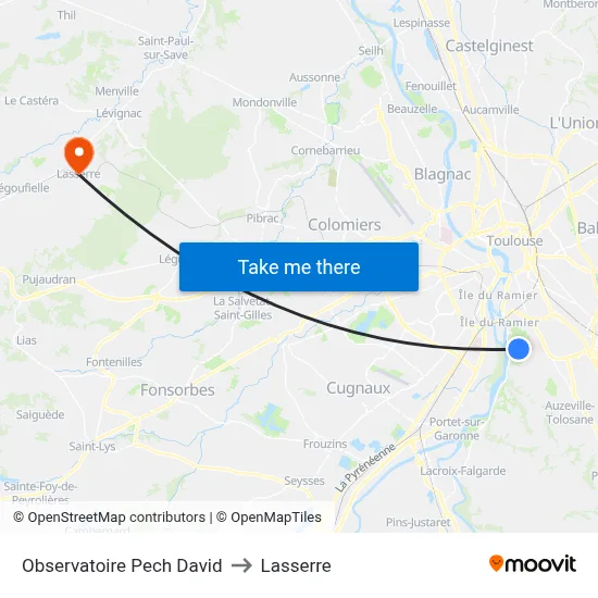 Observatoire Pech David to Lasserre map