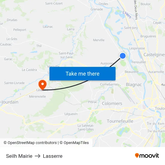 Seilh Mairie to Lasserre map