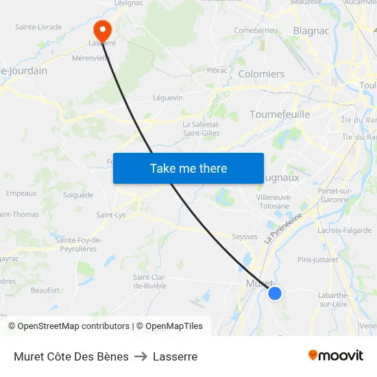 Muret Côte Des Bènes to Lasserre map