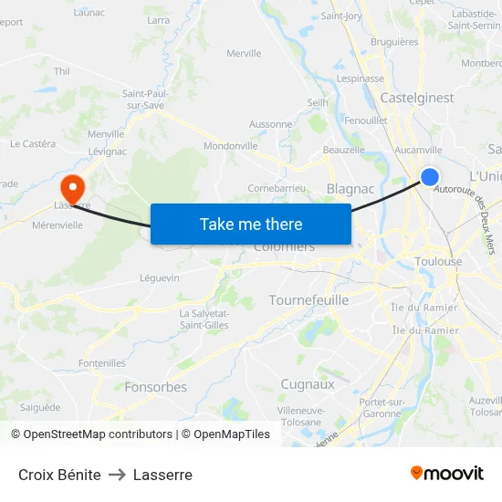 Croix Bénite to Lasserre map